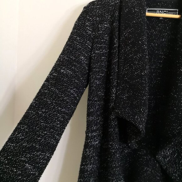 BNCI by Blanc Noir Women's Tweed Drape Front Shawl Collar Cardigan Sweater Sz M - Picture 4 of 6